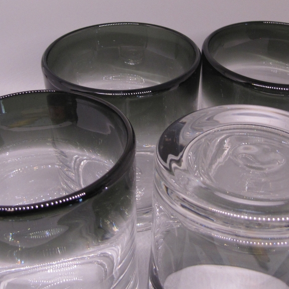 Glass Set of 4 Black & Gray Ombre Low Ball Hand Blown Hand Made 16oz NWOT - Picture 10 of 14